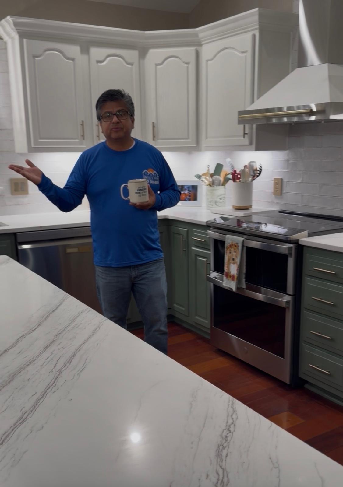 Kitchen after remodel - Daniel presenting